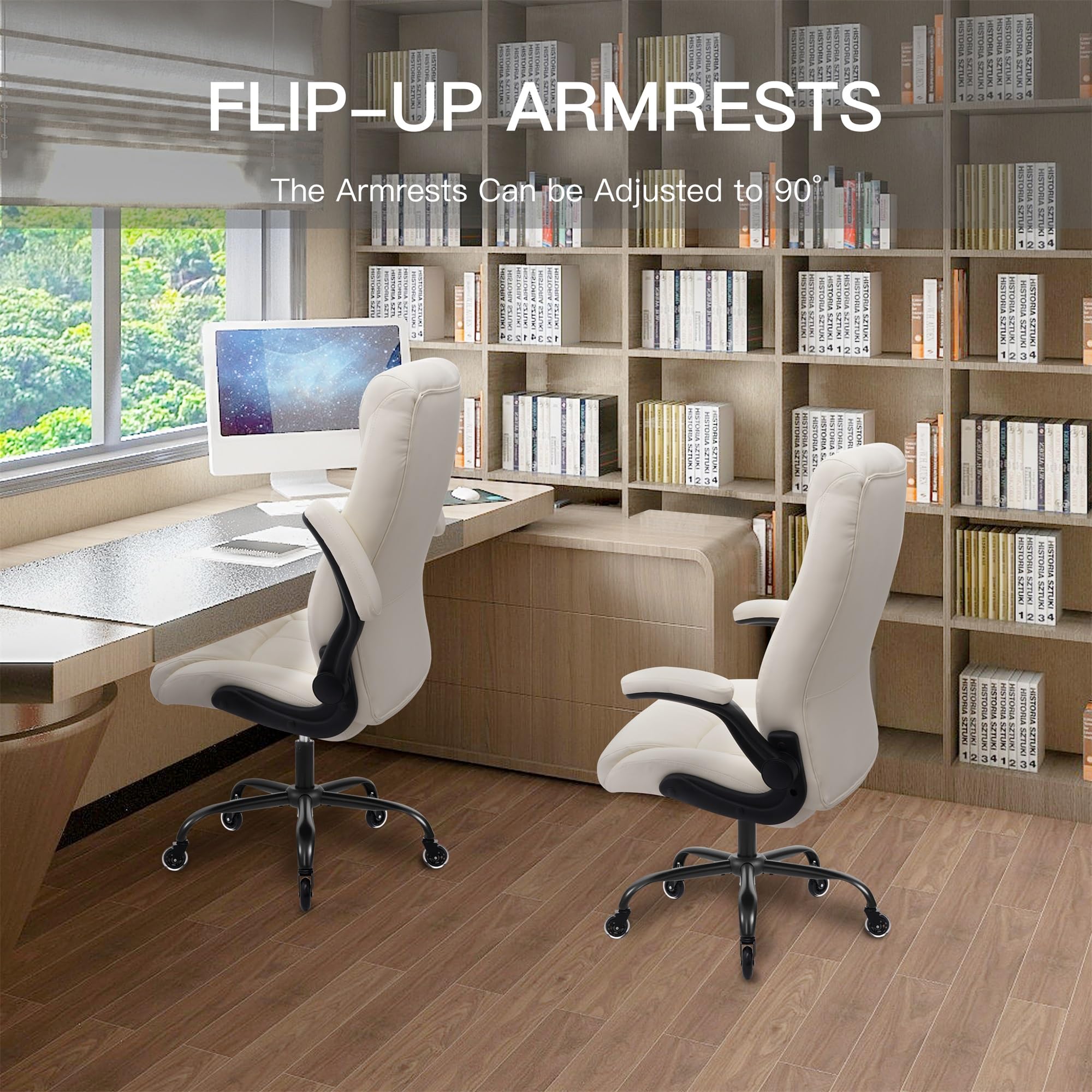 Big and Tall Office Chair for Heavy People Executive Desk Computer Chair Adjustable Flip-up Armrests for Women PU — view 7