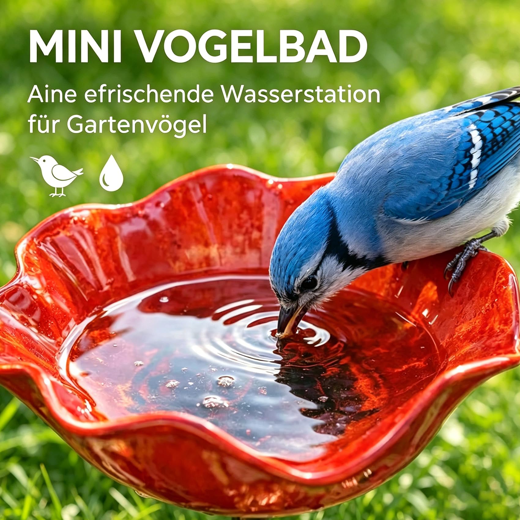 Blumen Gartenstecker VogelträNke, 2026 Neu Metall Blumen Gartenstecker, BienenträNke, Schmetterlinge für Den Garten, VogelträNke Futterschale Rasen & Balkon (Rot *2+Gelb *2)