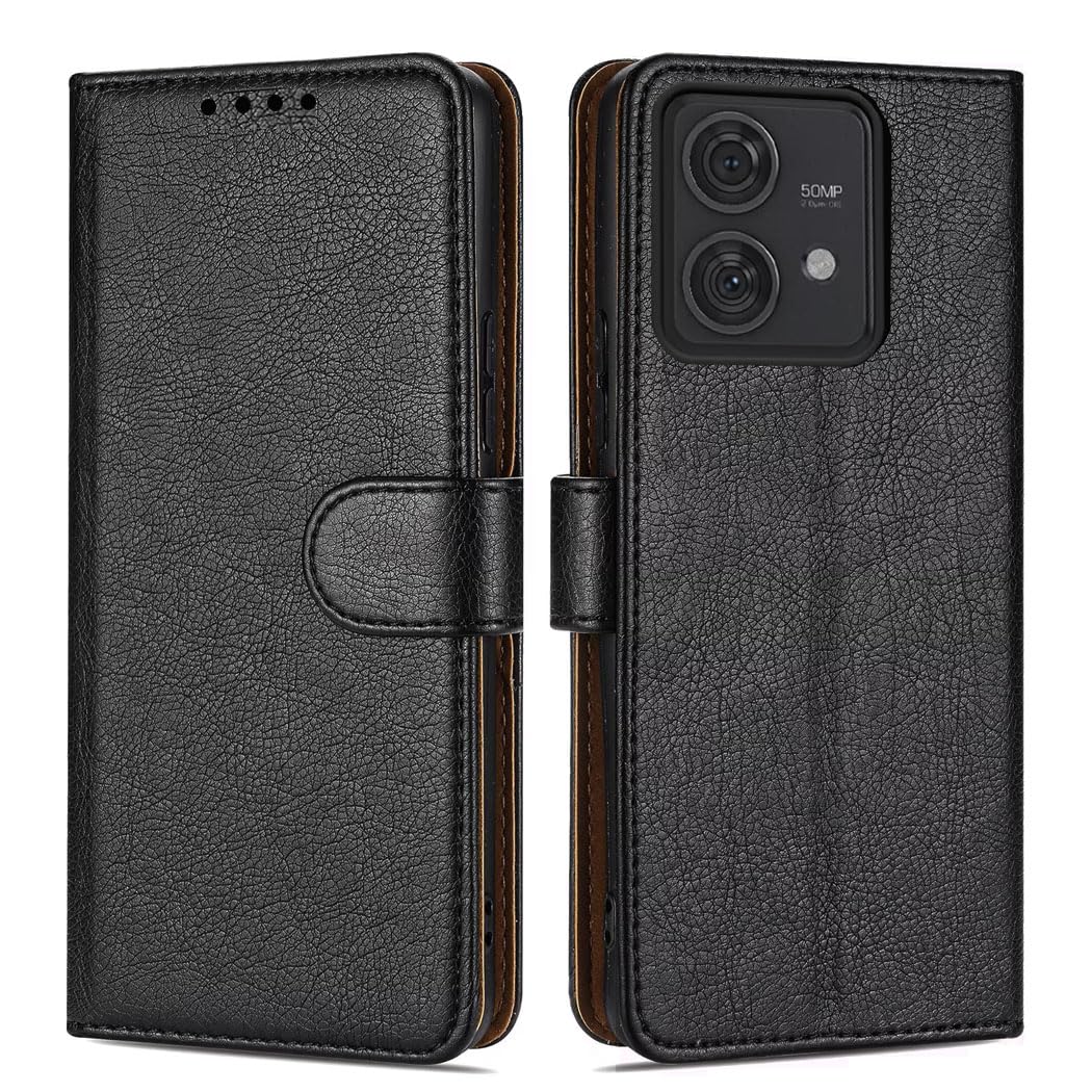 GAPlus PU Leather Flip Cover Wallet Case For Motorola Moto Edge 40 Neo 5G Card Holder Magnetic Kickstand Black