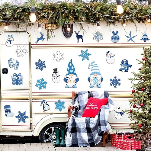 Miniatura 6 de Xuhal 25 imanes de invierno, decoración de gnomo azul, muñeco de nieve, copo de nieve, imanes para refrigerador, calcomanías magnéticas decorativas