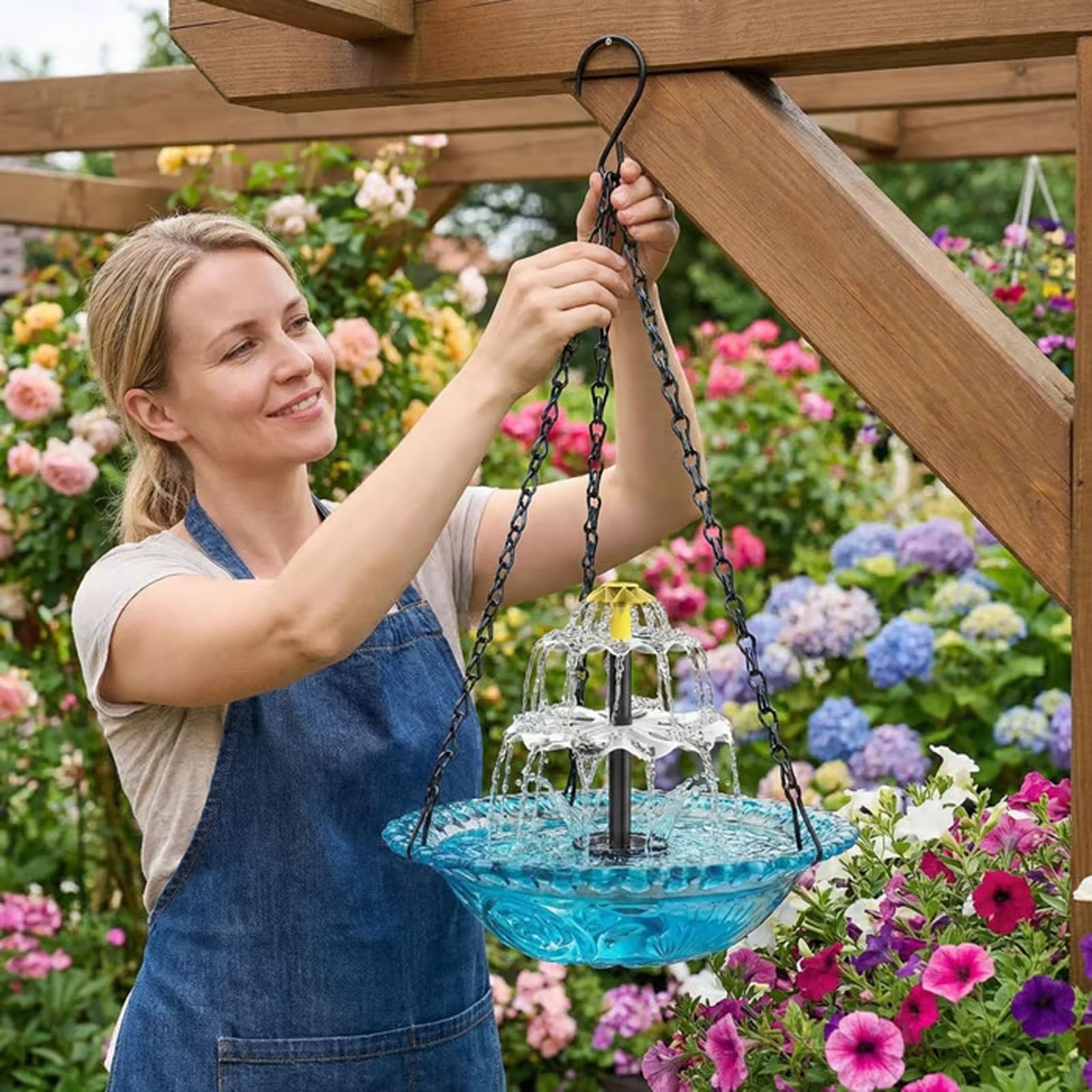 Bain d'oiseaux Abreuvoir Exterieur,Fontaine Solaire pour Jardin Oiseaux,Mangeoire Oiseaux Décoration,Bains pour Oiseaux Sauvages,Décor Suspendu pour Jardin Et Balcon Attirant Les Colibris(Bleu)