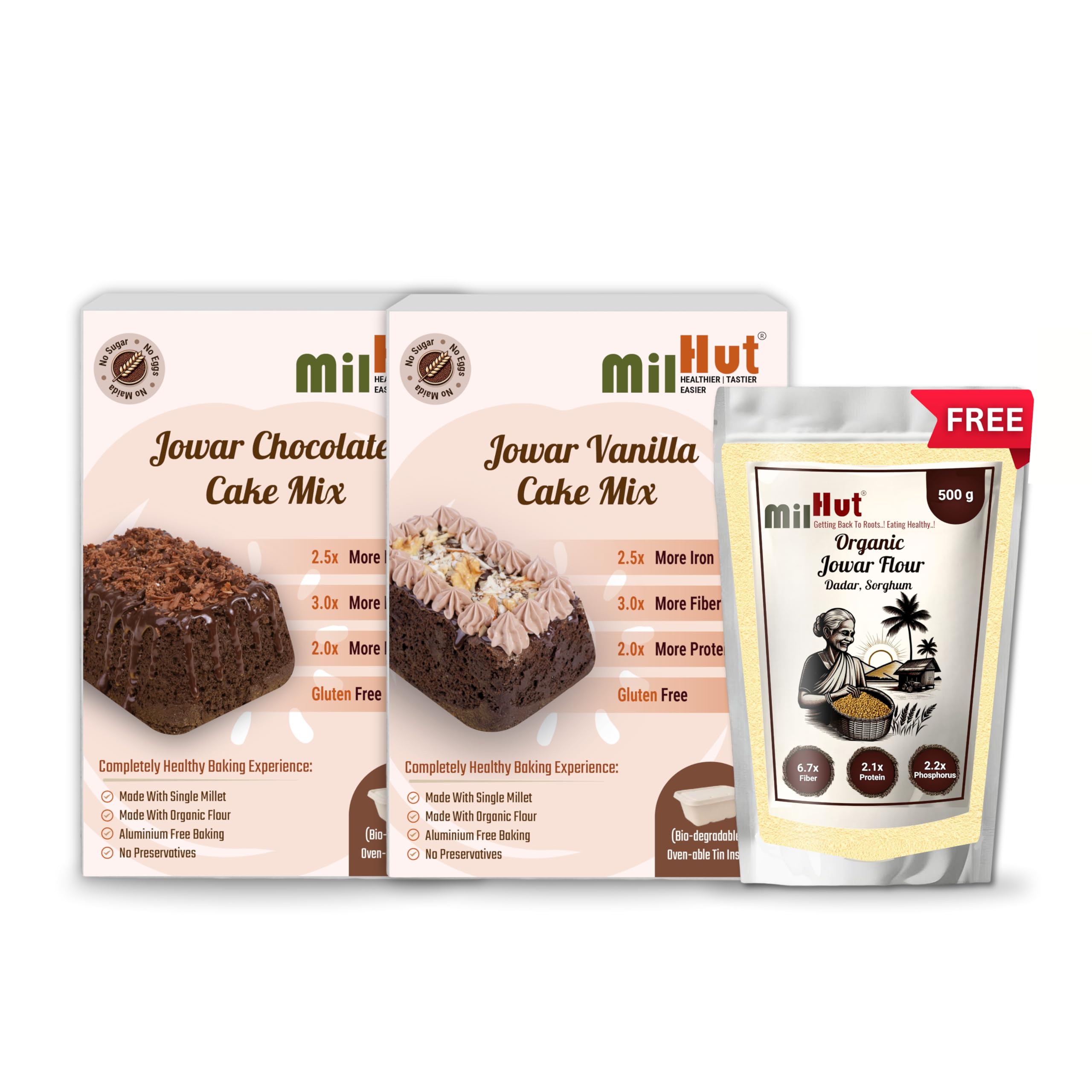 MilHut Jowar Chocolate & Vanilla Cake Mix Combo – Includes Complimentary 500g Easy-to-Roll Organic Jowar Flour | Naturally Gluten-Free | Healthy & Nutritious Baking-image-7