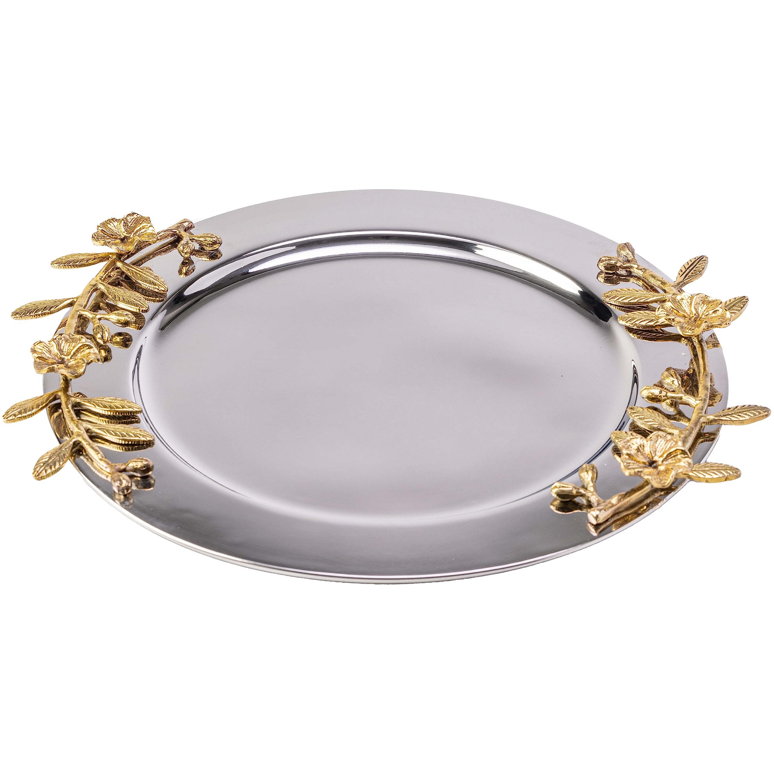 Yasmeen Artisan Stainless Steel Serving Tray | Alia Tray | Round Serving Tray | Trays for Appetisers, Main Course, Desserts and Snacks | Display Trays | Drink Trays | Food Trays