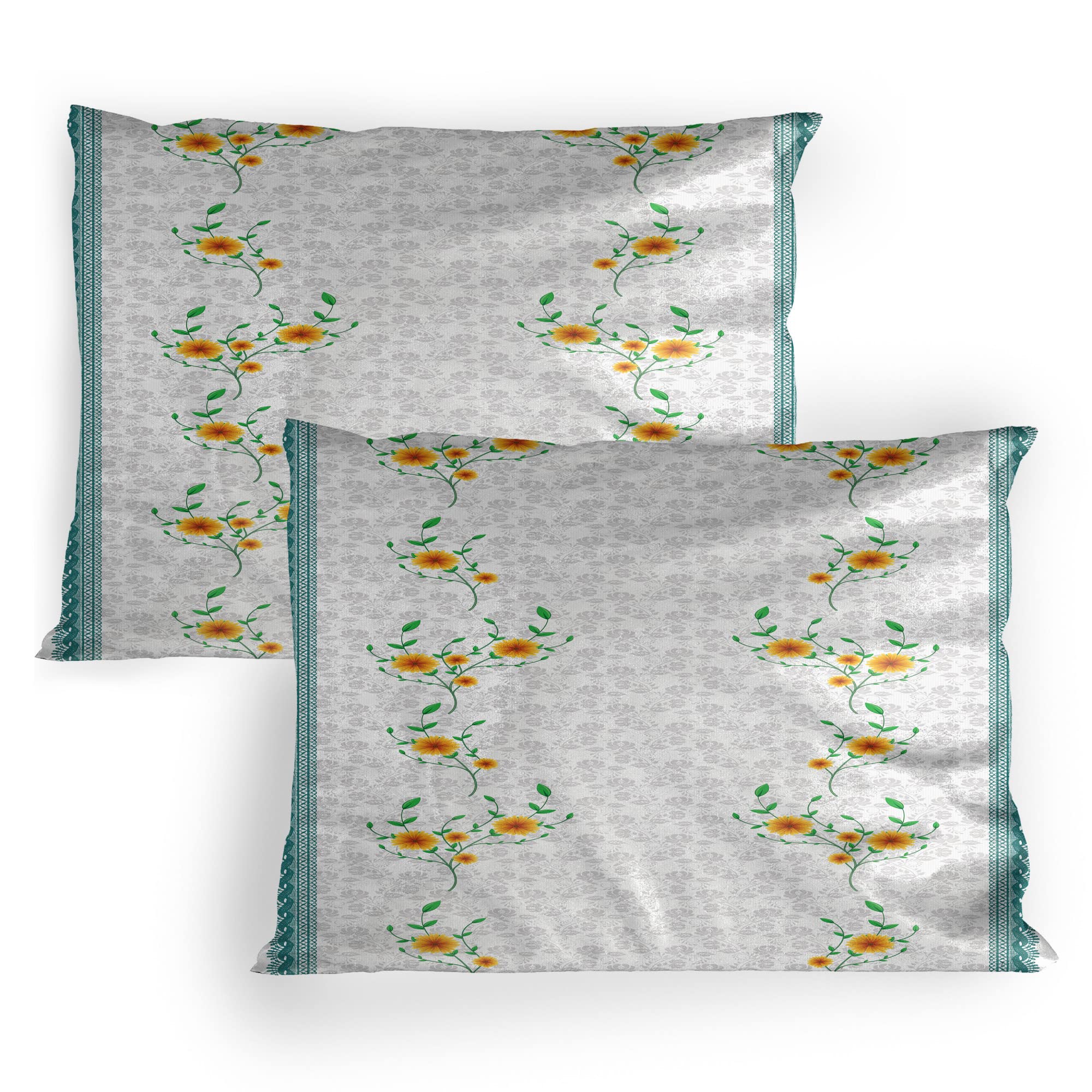 Ambesonne Floral Pillow Sham Set of 2, Swriling Summer Bloom Flora and Stripes on Neutral Flora, Quality Microfiber Bedding Item for All Seasons, 30