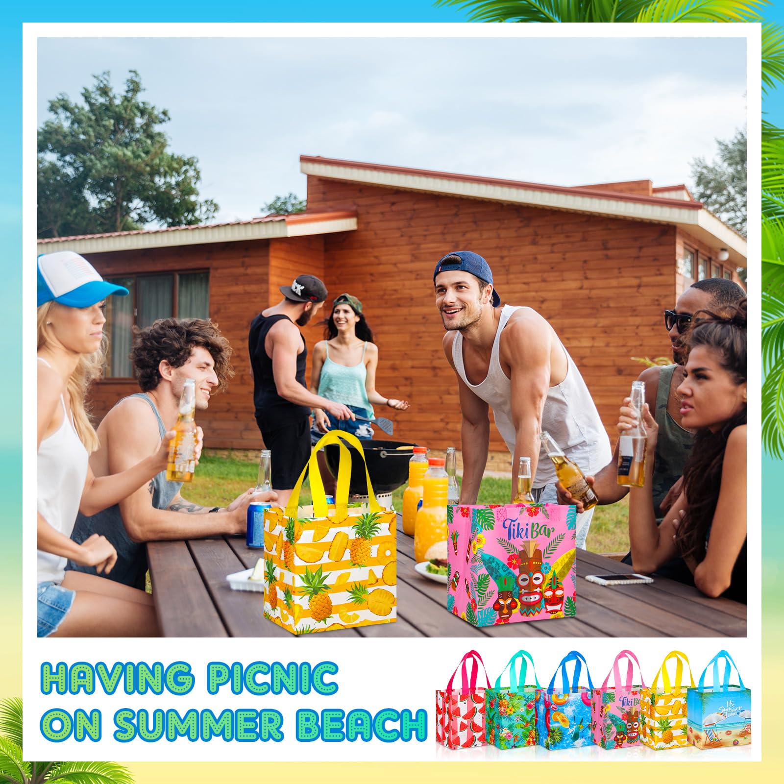Capoda Sommer-Party-Geschenktüten (24 Stück) – Hai-Motiv, Kordelzug, Für Pool-Party & Luau – Bunt