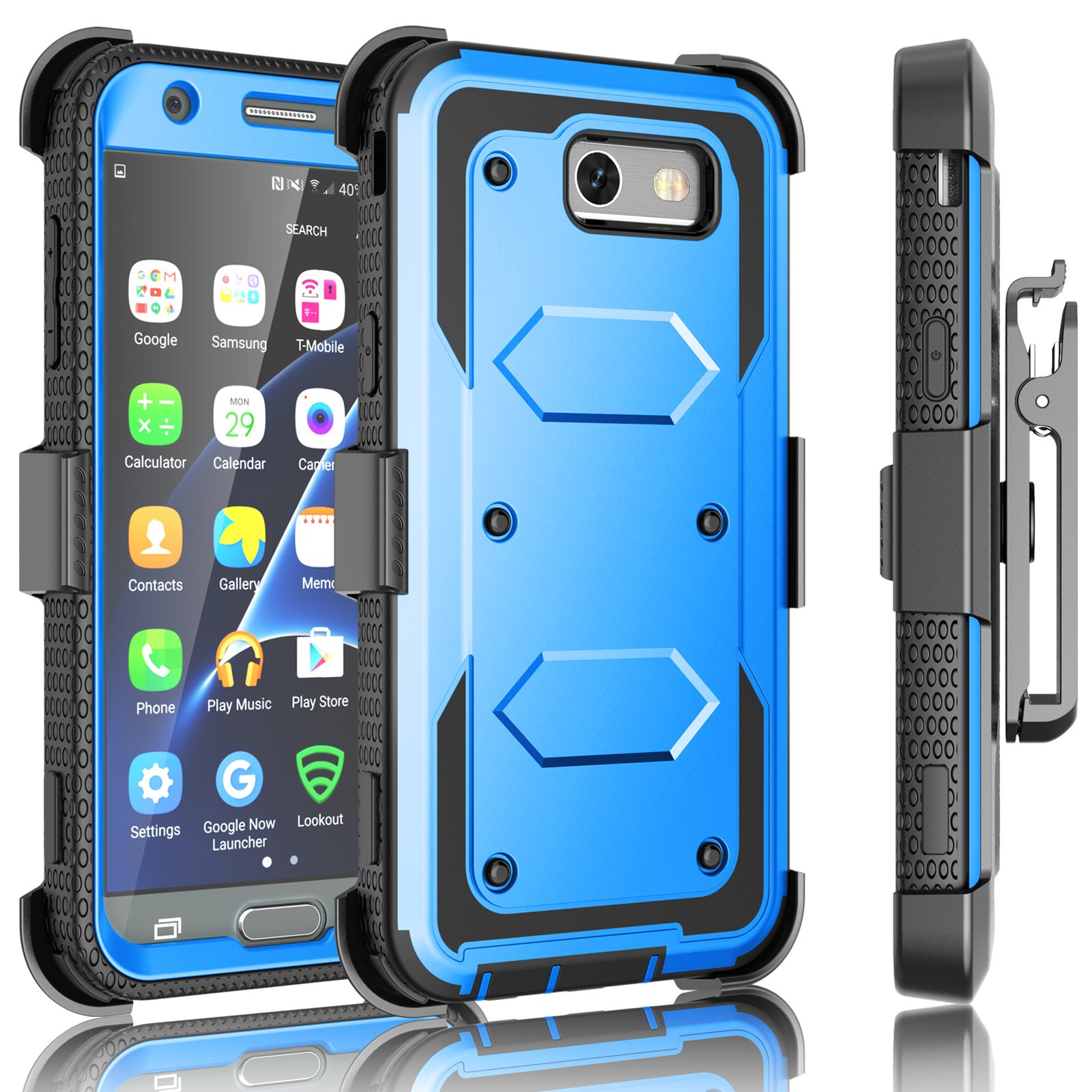 Tekcoo J3 Emerge / J3 Prime Case, for Samsung Galaxy J3 Mission / J3 Eclipse/Express Prime 2/ Amp Prime 2/ J3 Luna Pro Holster Clip, [TShell] [Blue] Locking Belt [Built-in Screen] Kickstand Cover