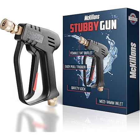 McKillans Short Pressure Washer Gun with Replacement M22 Inlet- High Pressure Water Handle with 1/4” Quick Connector Coupler - Power Washer Gun Compatible with Foam Cannon - Car Wash Foam Gun