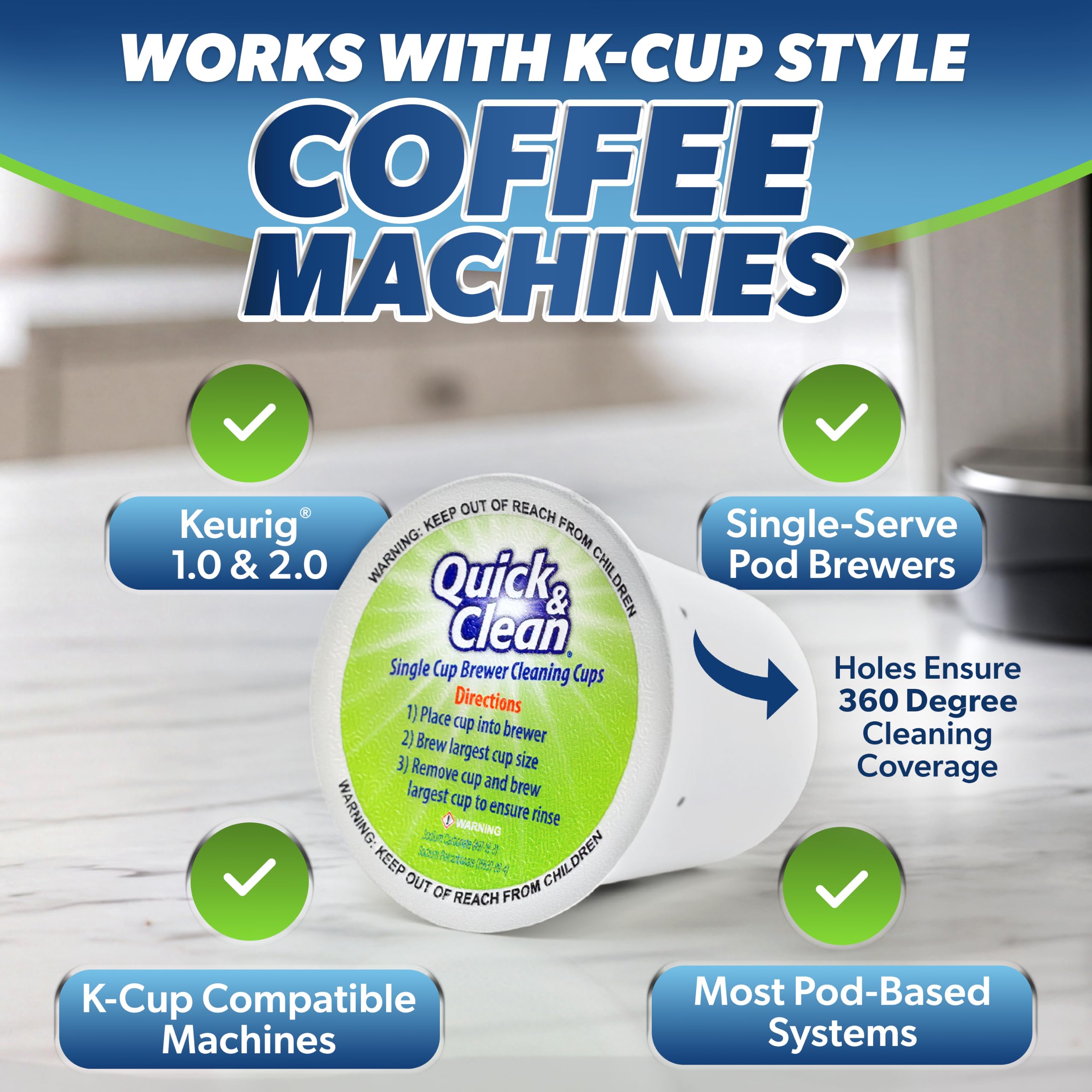 Quick & Clean - Paquete de 6 cartuchos de limpieza para máquinas Keurig K-Cup, compatible con 2.0, no tóxico