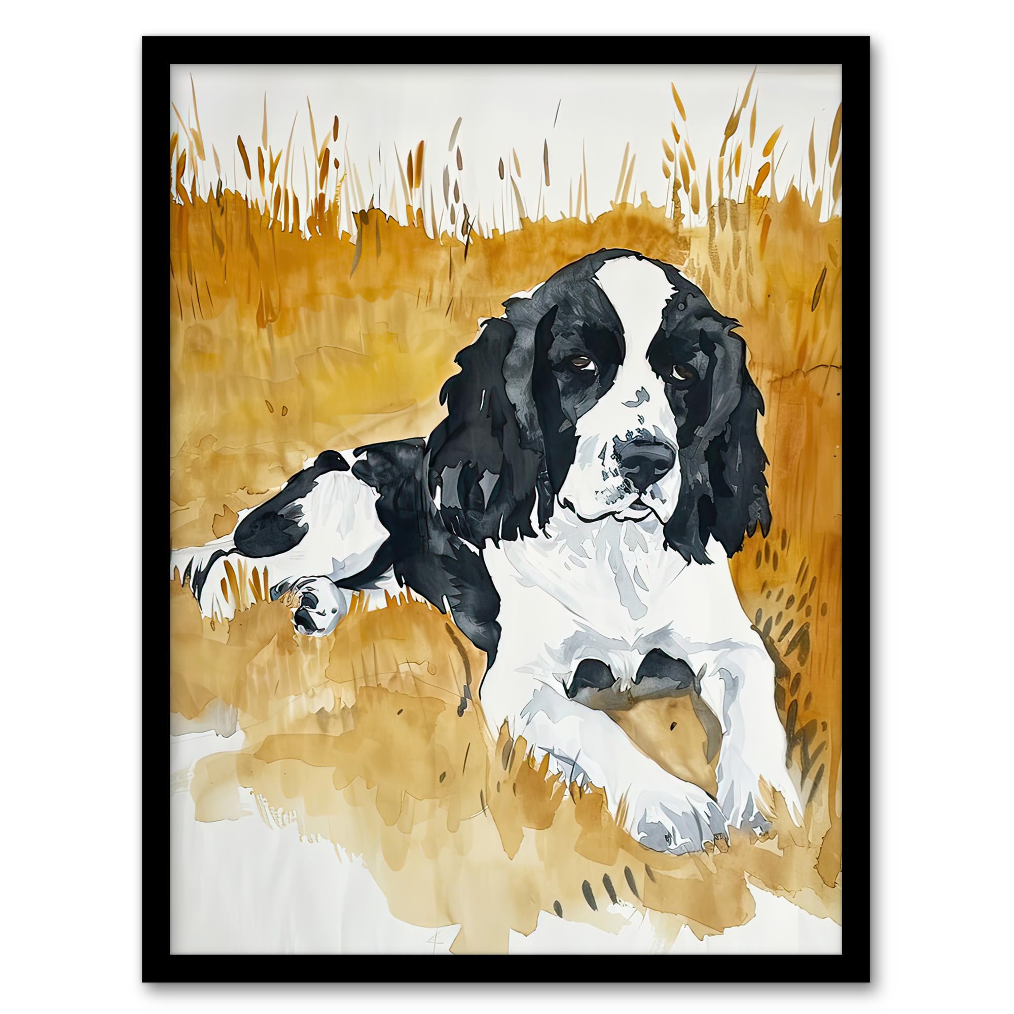 Artery8 Dog Lover English Springer Spaniel in Wheat Field Living Room Artwork Framed Wall Art Print 18X24 Inch