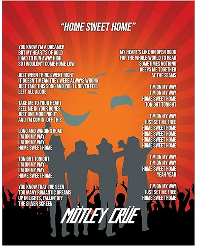 Home Sweet Home - Music Wall Art, Rock Music Song Lyrics Word Art Print, Perfect Vintage Rock Band Decoration for Home decor, Bedroom & Studio