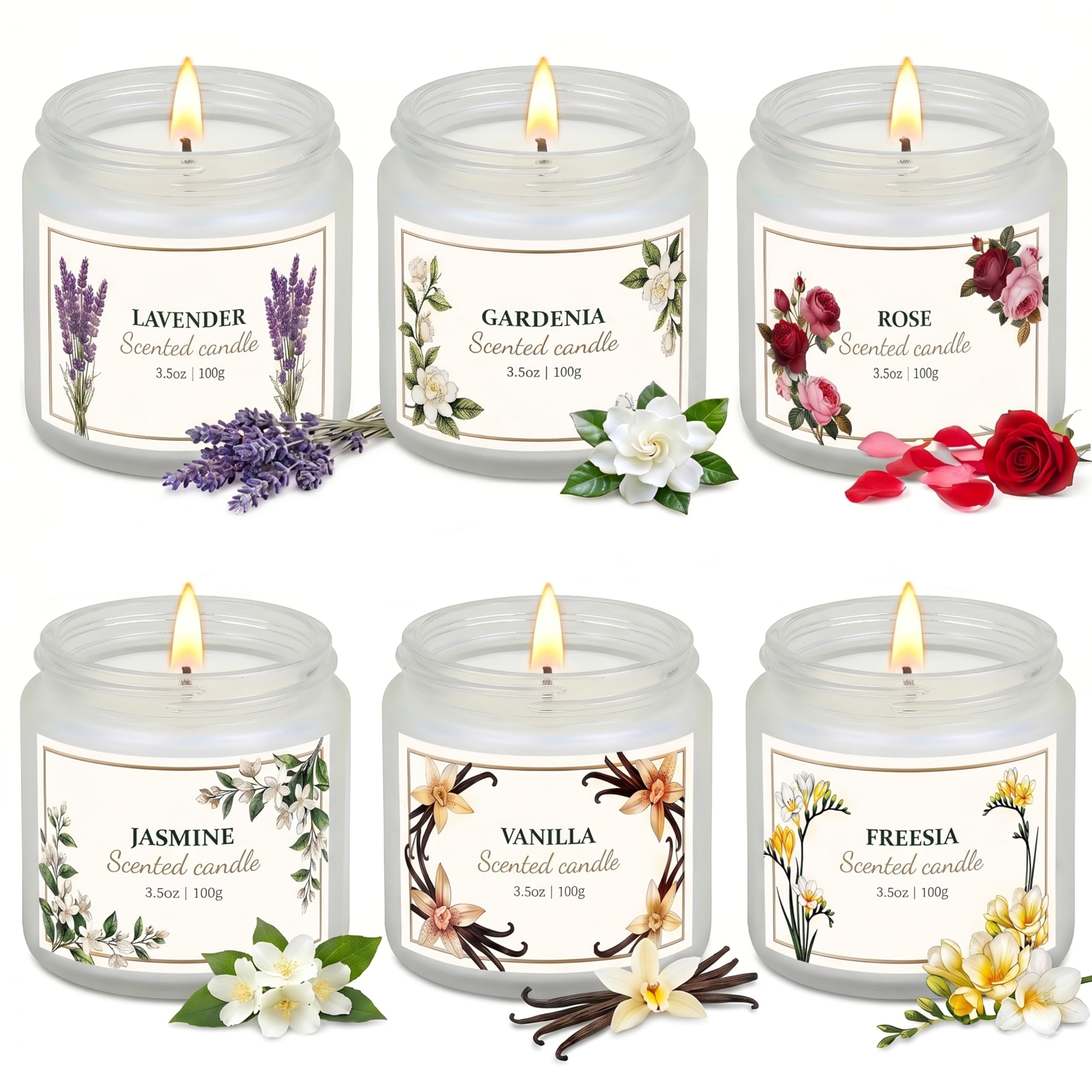 6er-Pack Duftkerzen für Frauen – Lavendel, Vanille, Gardenie, Rose, Jasmin, Freesie (blumige Düfte), 21 oz Kerzen aus natürlichem Sojawachs zur Entspannung und als Geburtstagsgeschenk für Frauen