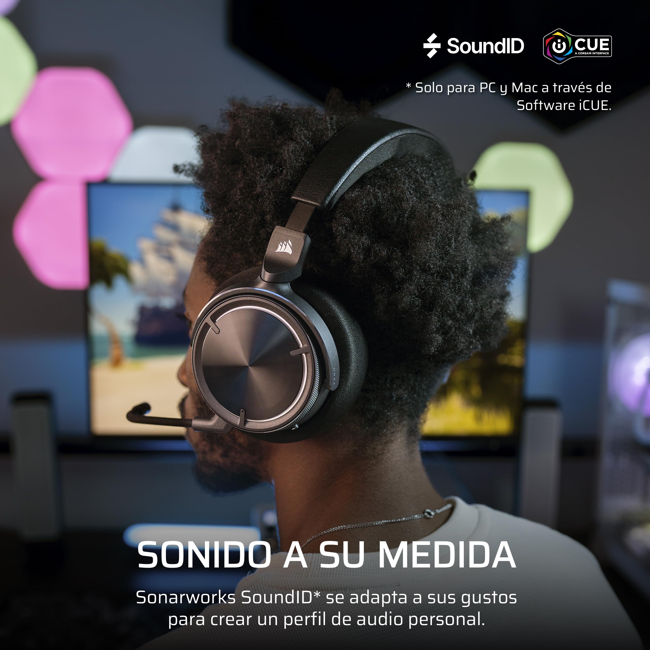 Corsair Virtuoso MAX Wireless Auriculares para Juegos con Bluetooth – Dolby Atmos, SoundID, Cancelación Activa del Ruido, Micrófono de Calidad Broadcast, para PC, Mac, PS5, PS4 – Carbono