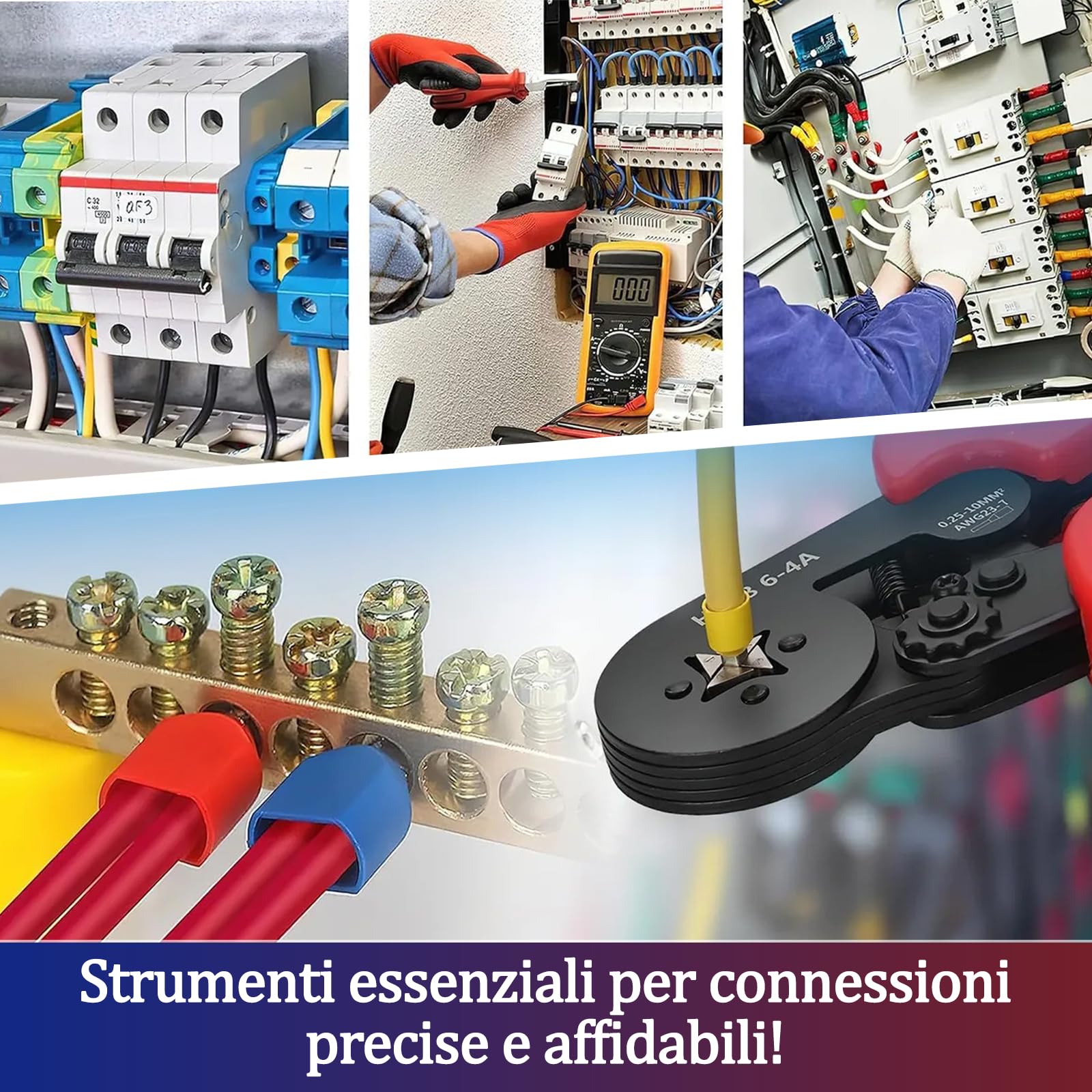 Set di 1300 pinze crimpatrici autoportanti, 0,25 – 10 mm², pressatura quadrata con funzione a cricchetto e impugnatura ergonomica, utensili elettrici e auto