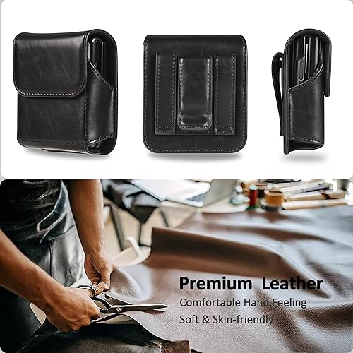 Miniatura 6 de Funda para Samsung Galaxy Z Flip 765, funda de cuero de alta calidad con clip para cinturón para Motorola Razr Plus, Moto Razr - Negro