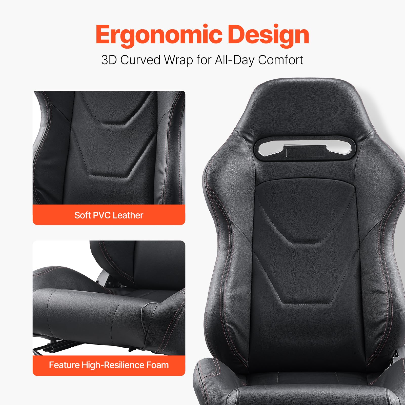 VEVOR Asiento de Carreras, Juego de 2, con Ángulo Amplio Reclinable y Espuma de Alta Resiliencia, con Cuero de PVC Suave y Deslizador Q235B, Apto para Autos de Crreras y Karts, 550 x 585 x 885 mm