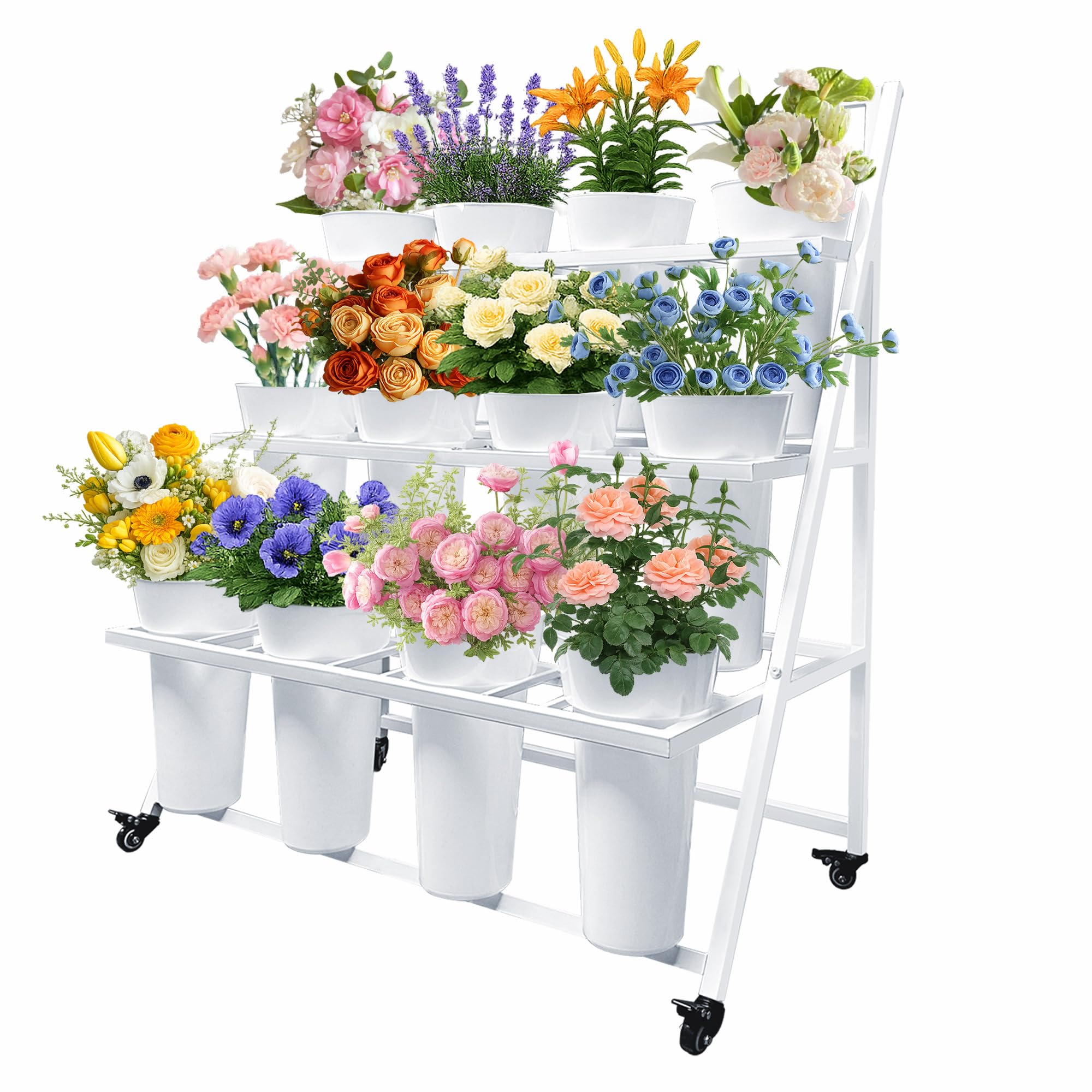 Support de fleurs avec 12 seaux PROLEE chariot mobile pour fleuriste
