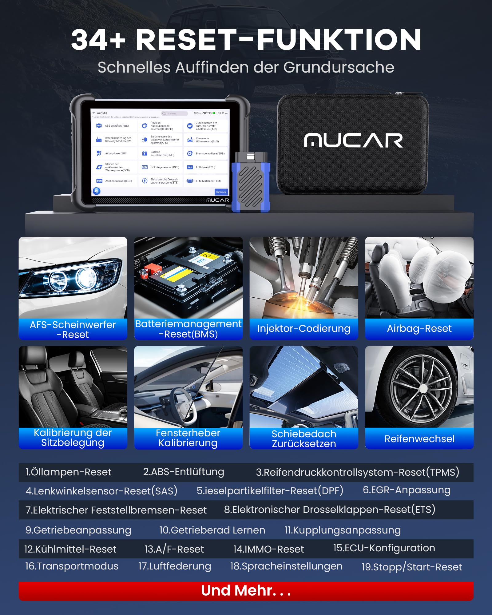 mucar AI-OBD2 Diagnosegeräte, 892BT Diagnosegerät Auto Mit 34 Reset-Funktion Und Volle Systemdiagnose, Auto Diagnosegerät Für ECU-Kodierung/BI Direktionale Steuerung, Kostenlose Lebenslange Updates
