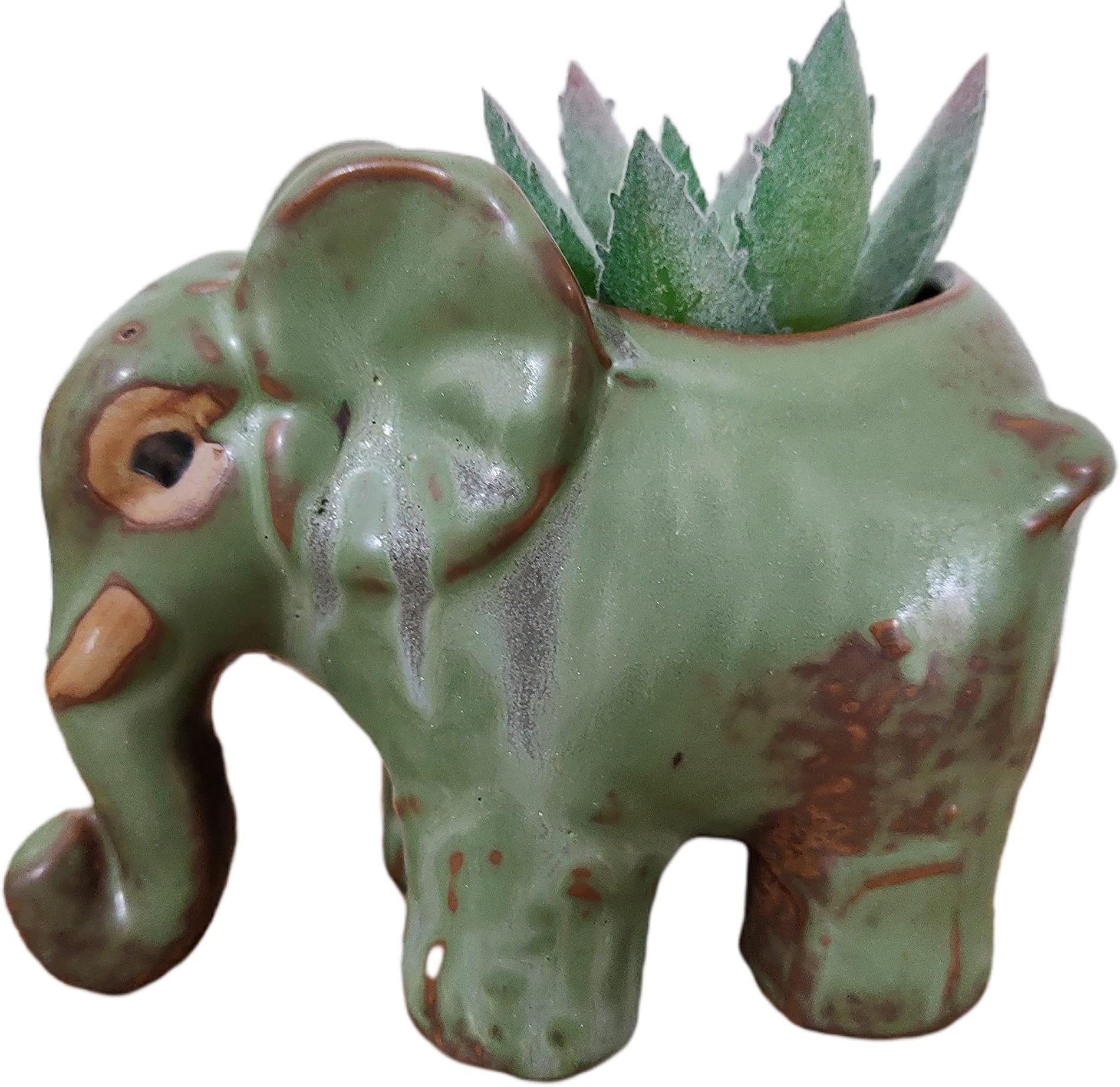 Cute Cartoon Animal Elephant Ceramic Succulent Cactus Flower Pot/Plant Pots/Planter/Container for Home Garden Office Desktop Decoration (Green)
