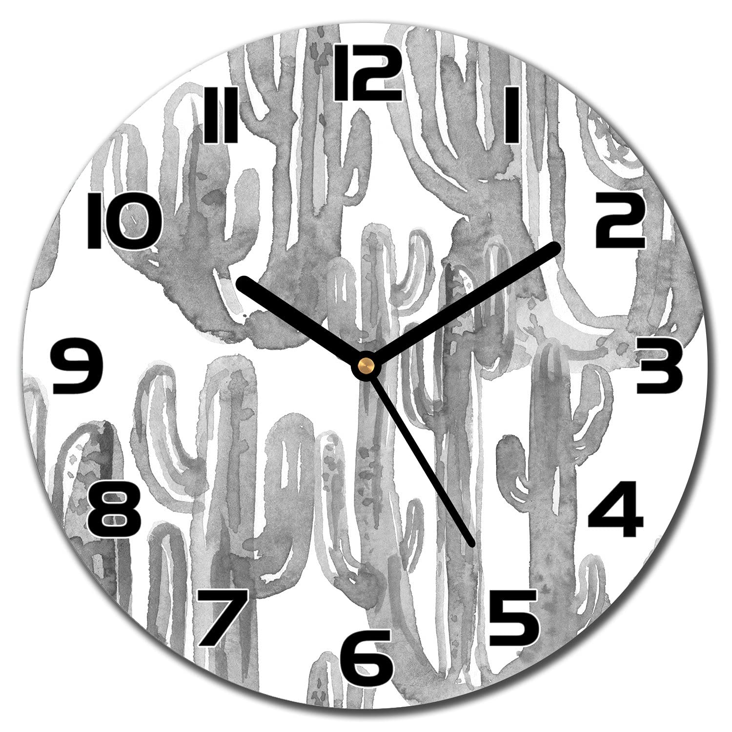 Horloge murale cuisine et salon en verre 30 cm cactus pour une ambiance nature et zen