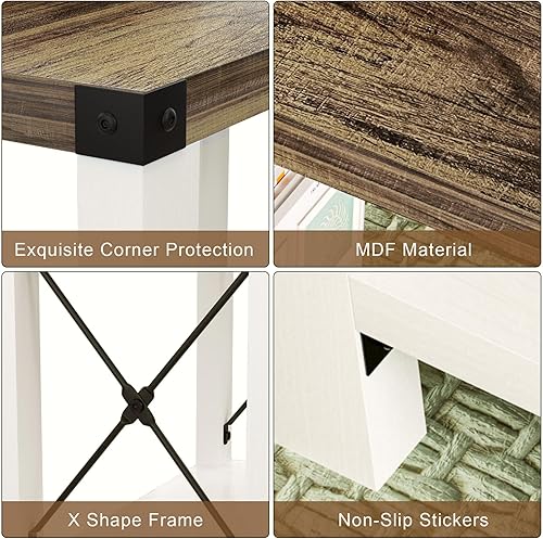 Miniatura 5 de GAZHOME Mesa auxiliar de granja para espacios pequeños, juego de 2, mesa auxiliar estrecha con estante de almacenamiento, mesita de noche rústica