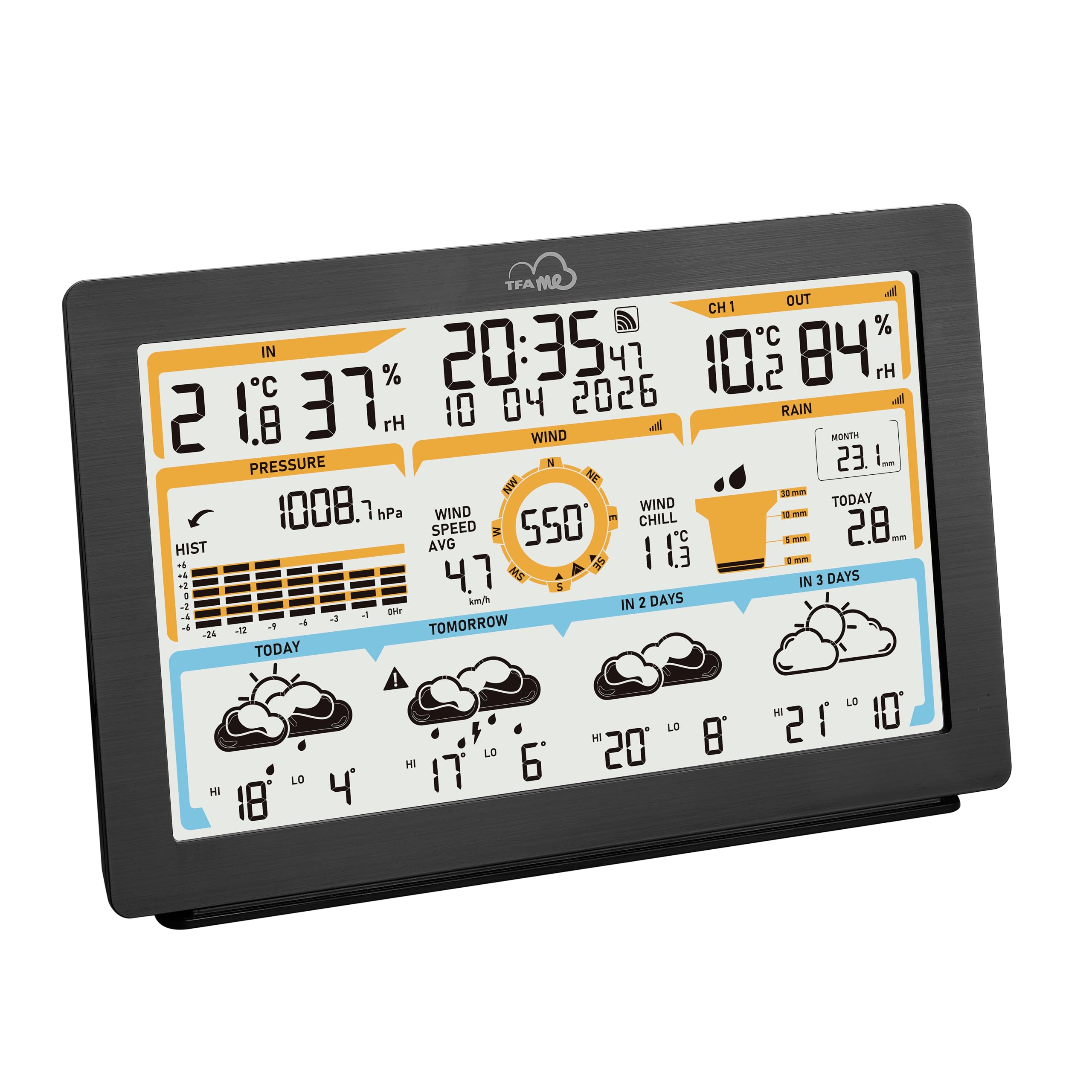 TFA Dostmann Stazione meteo con sensore esterno WLAN TFA.me ID-05 8-in-1, 35.8106, Previsioni meteo prof. wetter.com 4 giorni, portale online, include trasmettitore, vento/pioggia/temperatura/umidità
