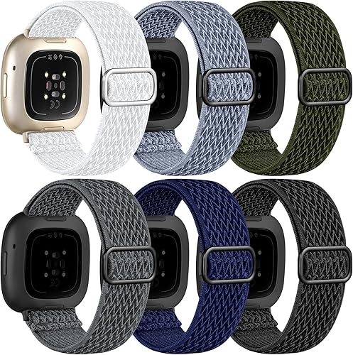 Miniatura 9 de Ouwegaga Compatible con Fitbit Versa 4Versa 3SenseFitbit Sense 2 correas para mujeres y hombres, correa de reloj deportiva de nailon elástico