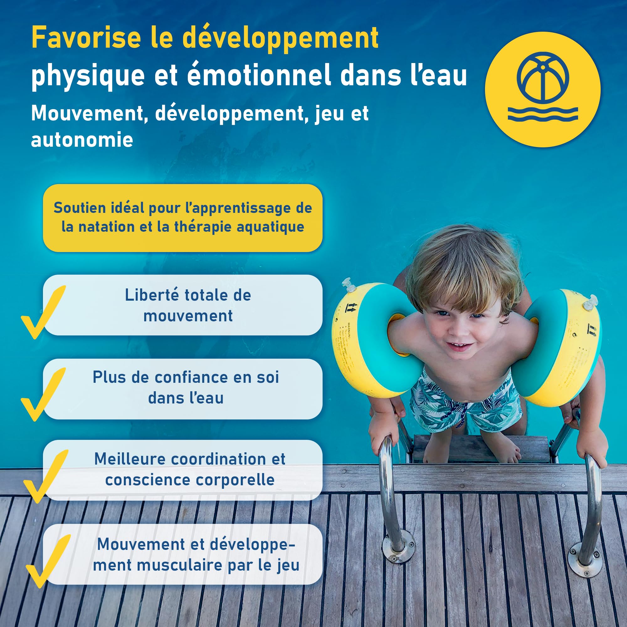 Cherek’s KraulQuappen Brassard de Natation Enfant - Aide à la nage pour Bébés et Jeunes Enfants dès 8 Mois Jusqu’à 30 kg - Brassard avec Noyau en Mousse