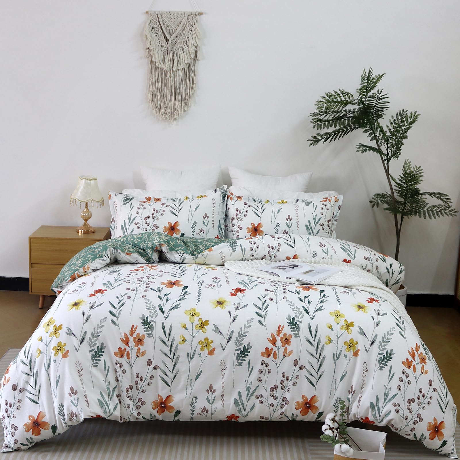 Funda de edredón reversible de flores verdes para renovar tu cama matrimonial