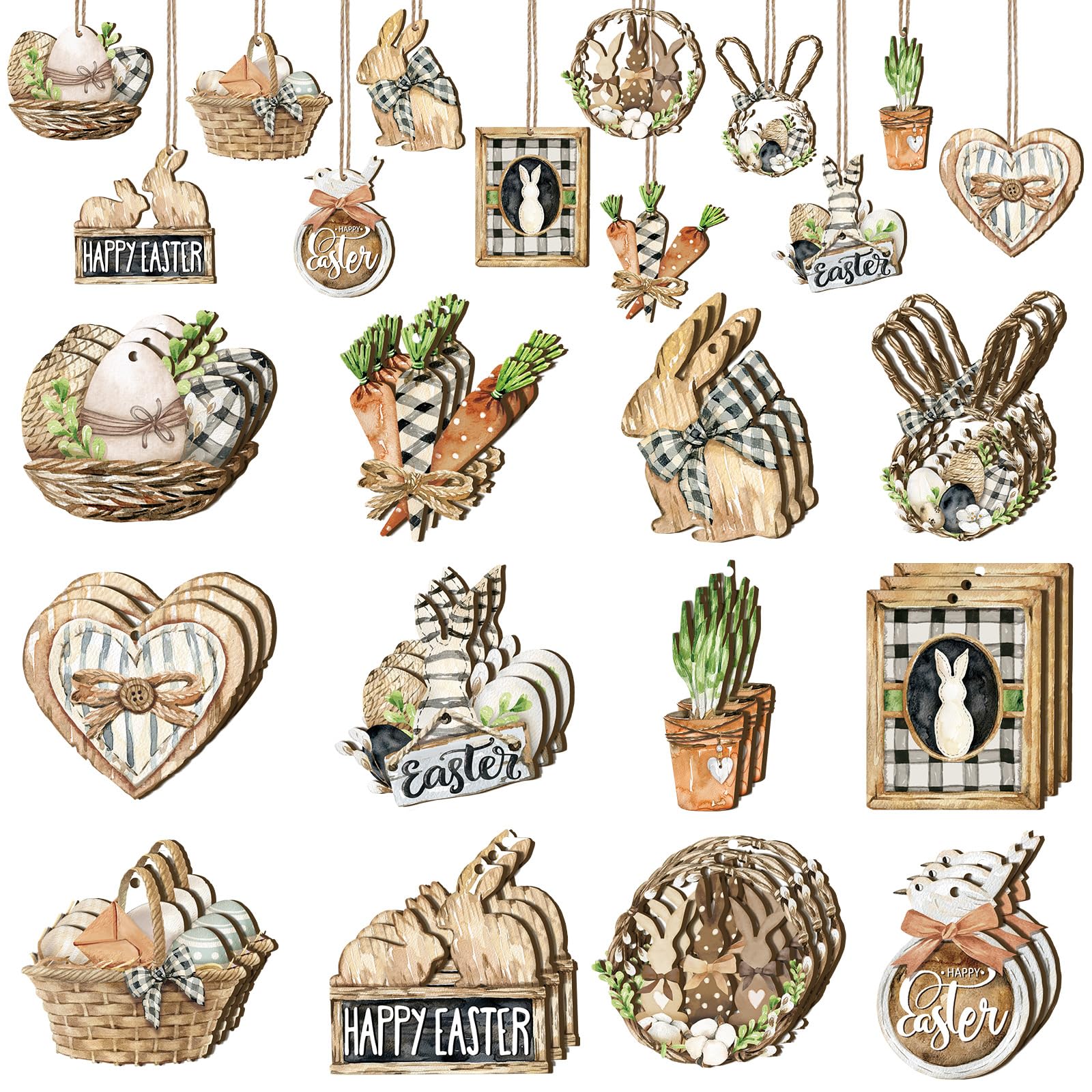 Amazon.com: Huwena 36 Pcs Easter Hanging Ornaments Happy Easter Wooden ...