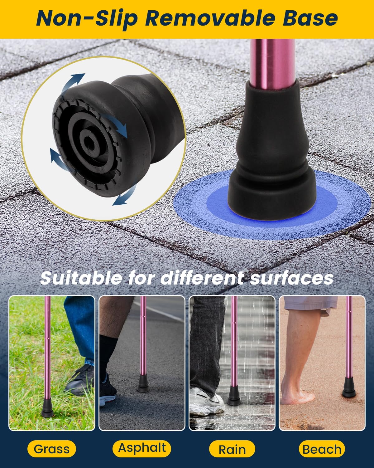 Walking Stick for Women Adjustable Folding Walking Sticks for 5.2FT-6.1FT Ladies, 5-Section Different Size Collapsible Cane for Elderly - Image 4