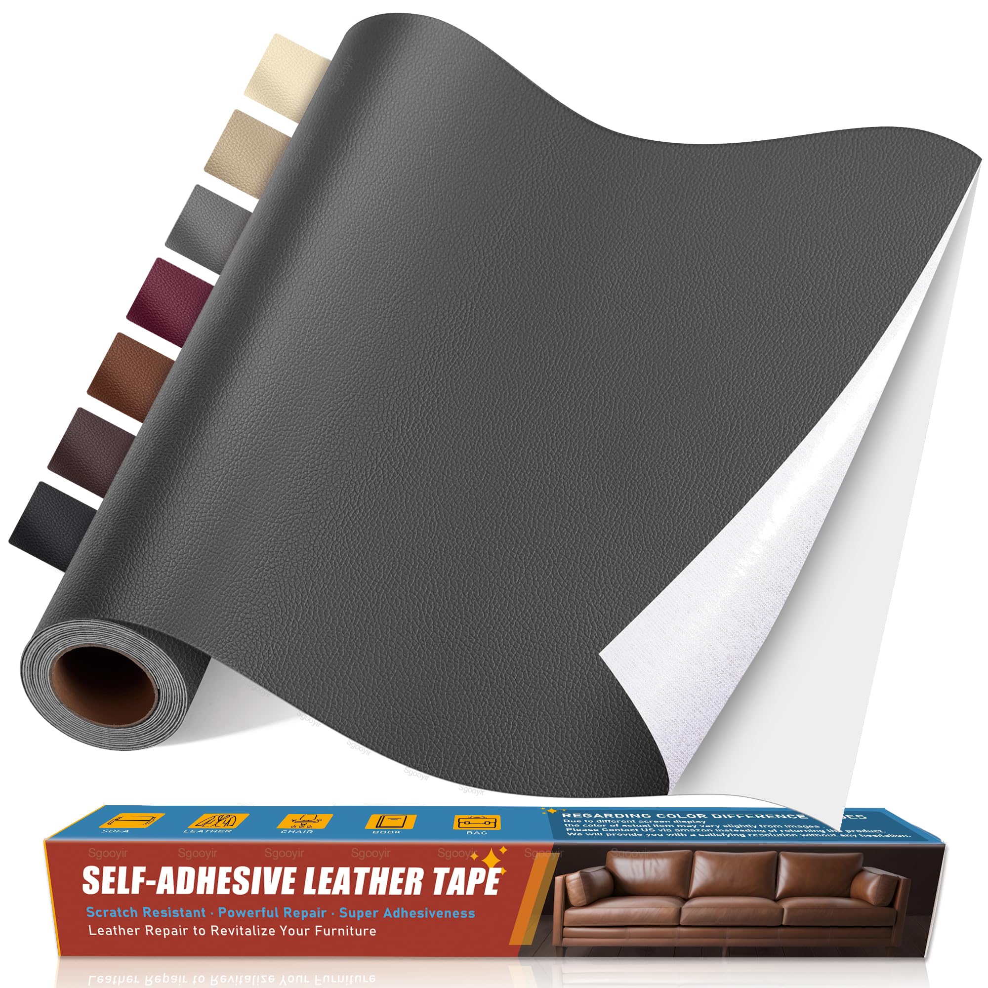 Sgooyir Leder Reparatur Set, Kunstleder Selbstklebend, Kunstleder Reparaturset Flicken Selbstklebend Patch für Autositze, Sofa, Jacken, couch, MöbelV