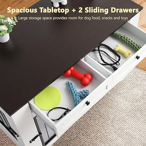 Miniatura 6 de Muebles grandes para jaula para perros, jaula decorativa resistente para interiores, mesa auxiliar de madera para perros con estación de carga, casa