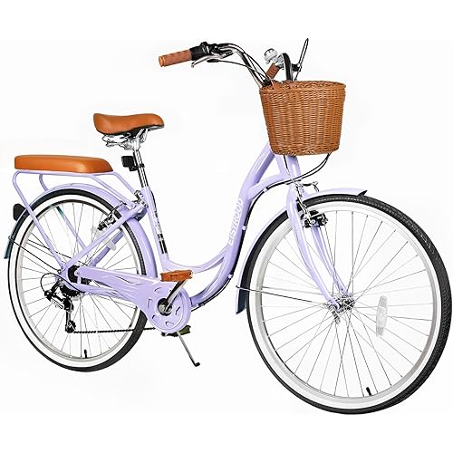 26 Inch Beach Cruiser Bike for Women, Hybrid Womens Bike with 7 Speed, Adjustable Seat, Lightweight Women Beach Cruiser Bike with Anti-Skid Tires, V-Brakes