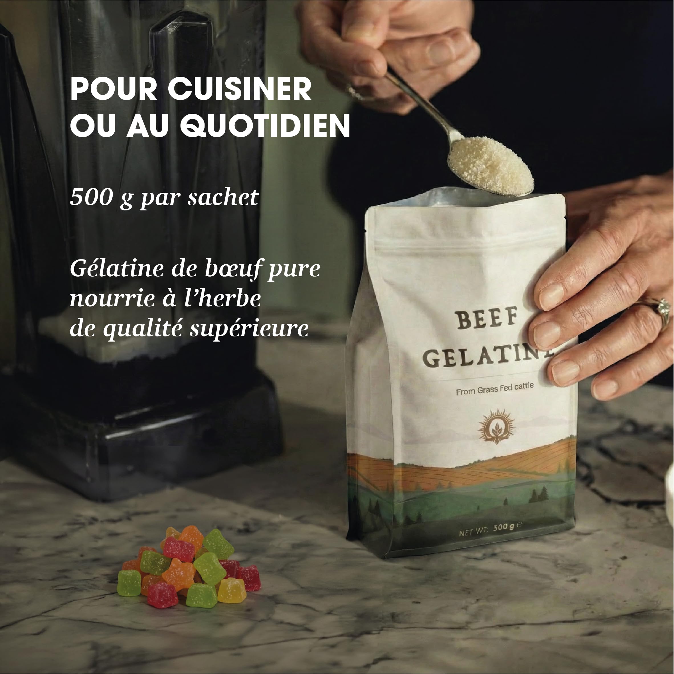 Gélatine Bovine 500 g - Poudre De Collagène Naturelle Pour La Santé Des Os Et Du Système Digestif - Gélatine De Bœuf En Poudre - Épaississant Alimentaire Pour La Cuisine, Les Bouillons Et Les Ragoûts