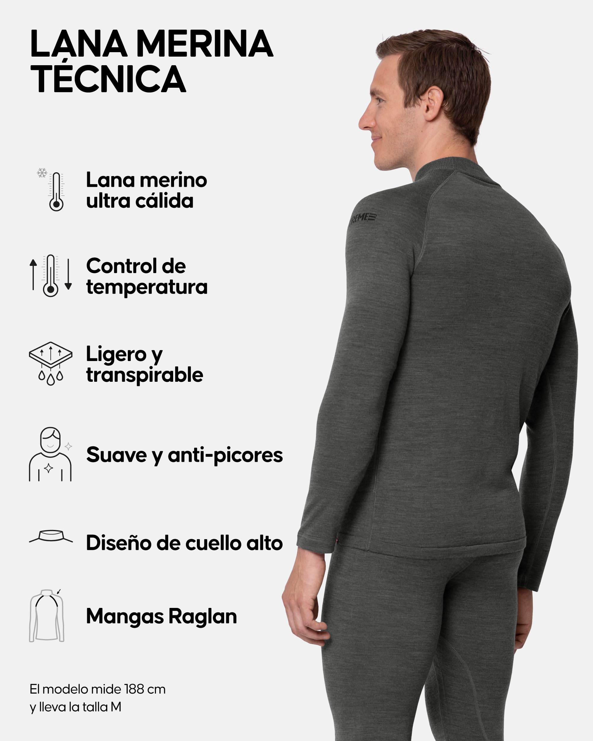 DANISH ENDURANCE Camiseta Térmica de Lana Merino para el Frío Extremo para Hombre, Alto Grosor y Gramaje, Ropa Interior Térmica de Invierno