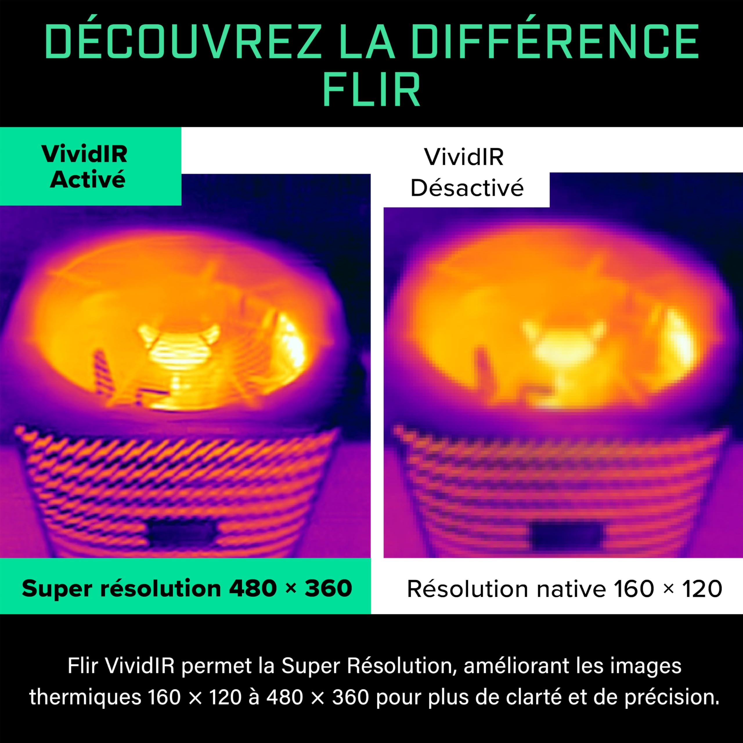 FLIR ONE Pro - Caméra thermique pour smartphones iOS (iPhone 15 et plus récent avec USB-C), super résolution 320 x 240 (IR natif 160 x 120)