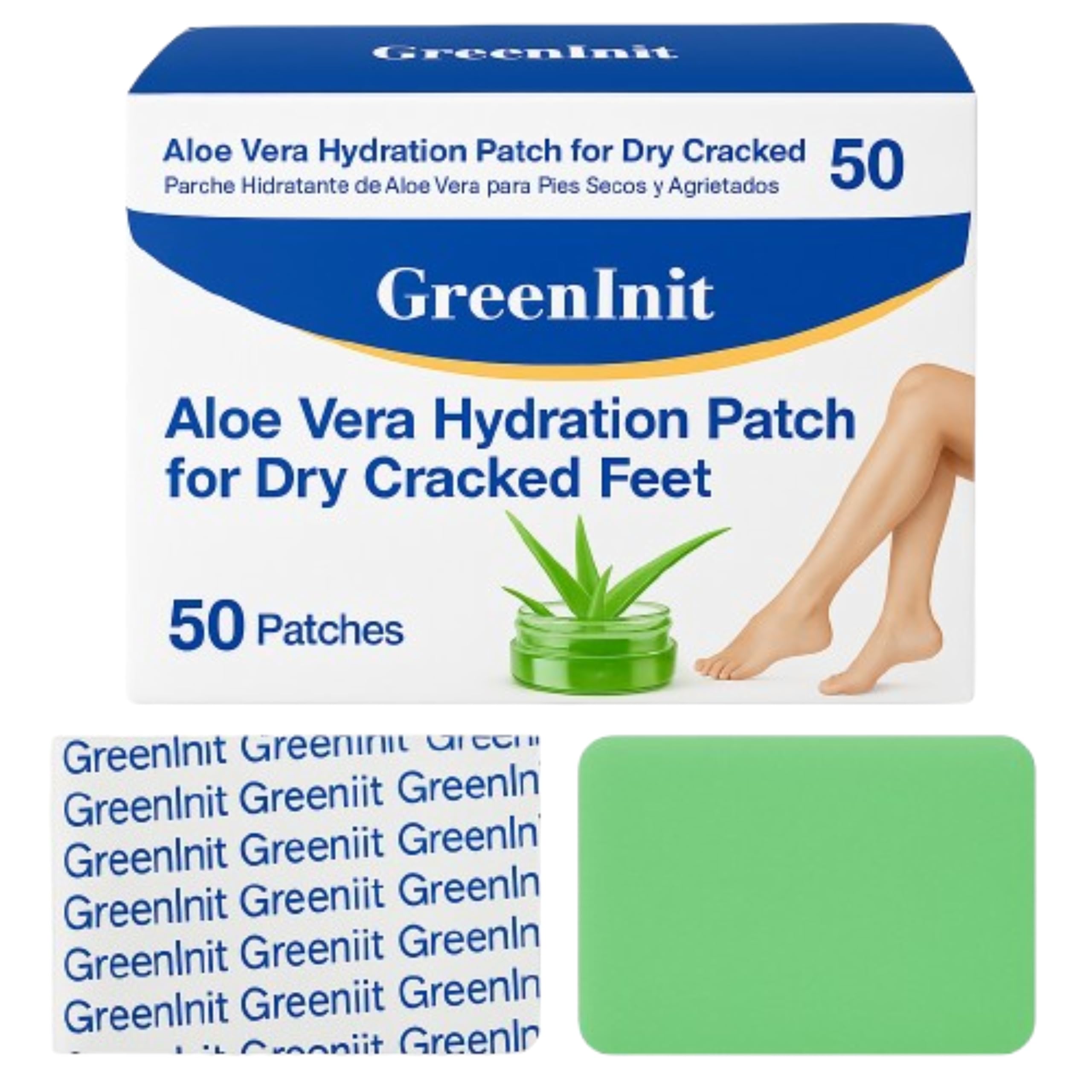 50 Count Natural Aloe Vera Gel Patch for Dry Cracked Feet, Heels and Hands. Cotton Hydration Patch for Fast Pain Relief, Heel Crack Healing, and Rough