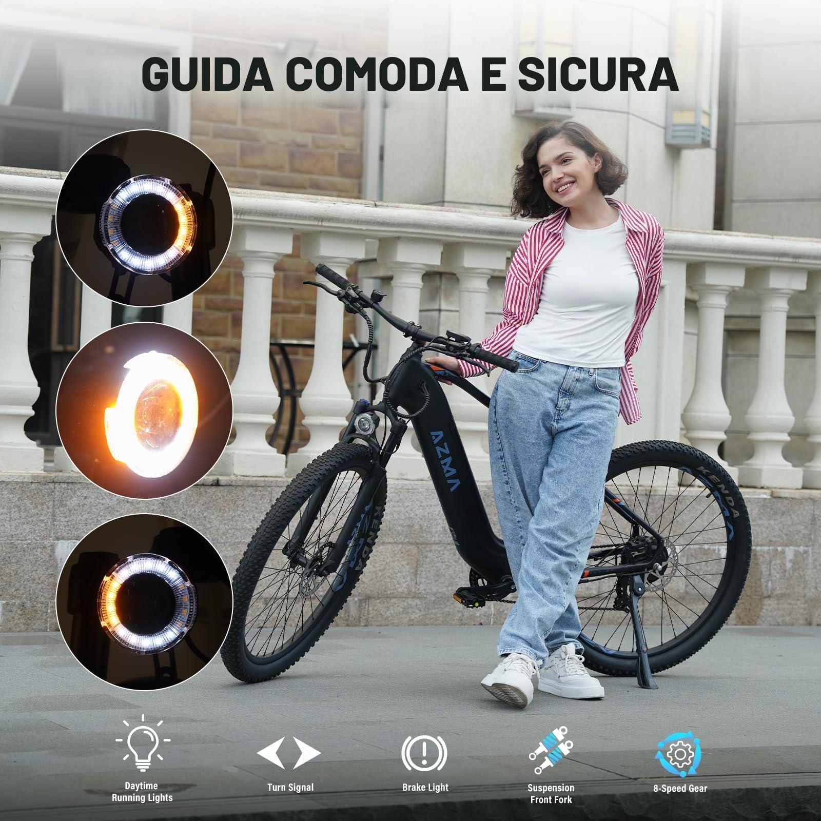AZMA Bici Elettrica Uomo Donna 27.5"/29" Bicicletta Elettrica da 48V/36V Batteria Rimovibile,Autonomia di 100-140,8 Velocità Ebike da per MTB & Pendolari Urbani