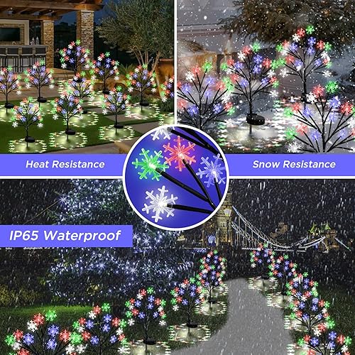 Miniatura 4 de Luces solares de camino de copos de nieve multicolor para decoraciones de Navidad al aire libre - Paquete de 2 luces de estaca de Navidad de 40 LED,