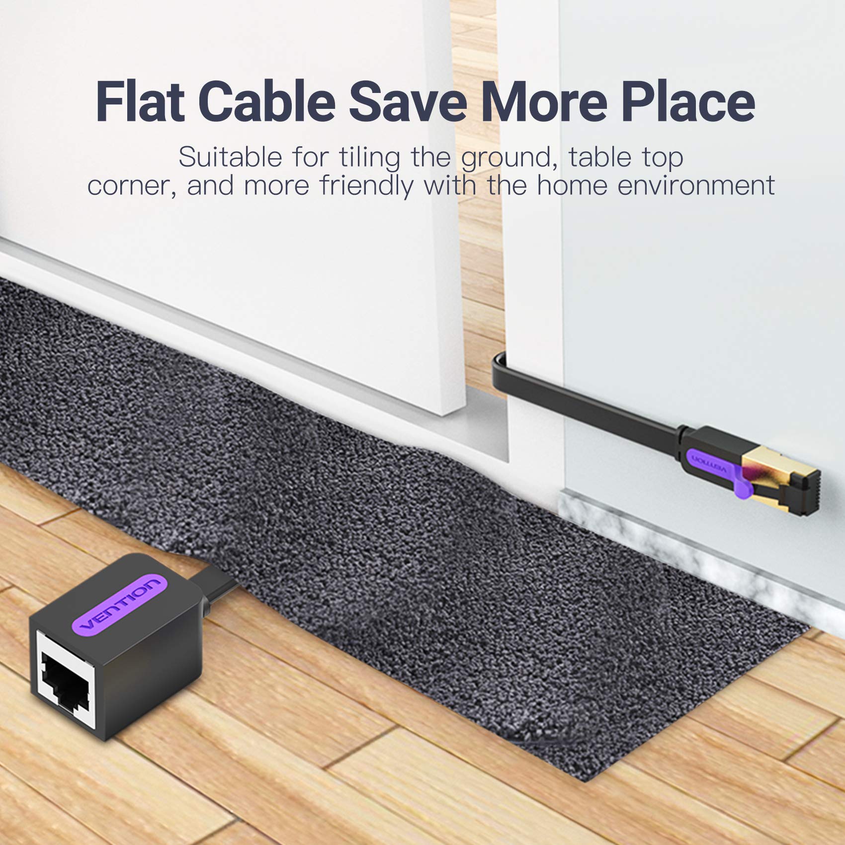 VENTION Câble d'extension Ethernet Cat7 10 Gbit/s 600 MHz - Câble LAN blindé plat avec connecteur RJ45 mâle vers femelle plaqué or Cat 7 FTP Ethernet Patch Internet