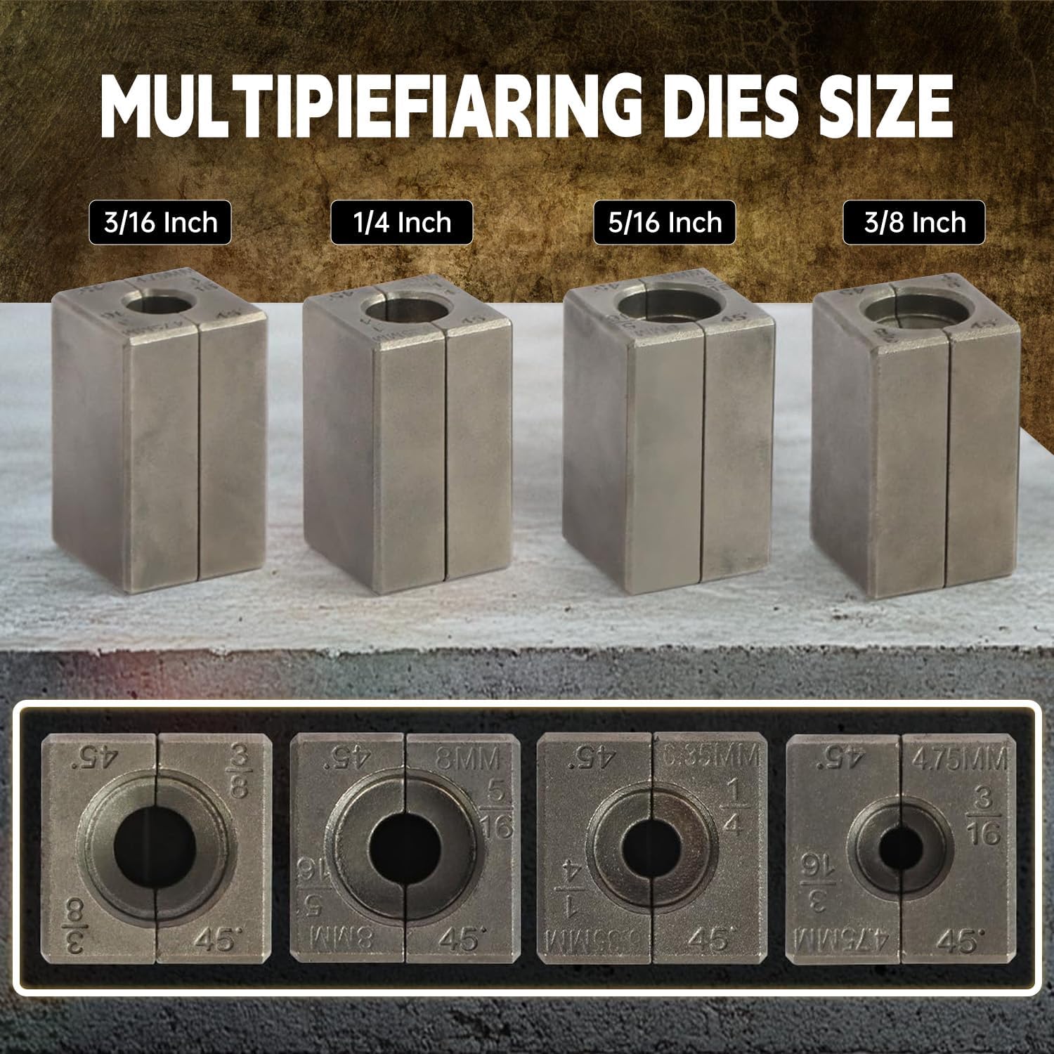 Brake Line Flaring Tool Kit Double Flare Tool for Brake Lines and Tubing Flaring Tool, 45 Degree Flare, Single Flare, Bubble Flare, 3/16", 1/4", 5/16", 3/8" and 4.75mm Steel Copper Metal Tubing