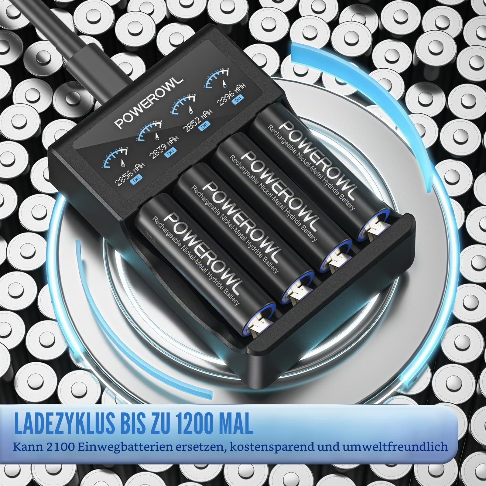 POWEROWL Akku AA 2800mAh AA Akku Wiederaufladbare 16 Stück (Geringe Selbstentladung, 1200 Zyklen) 1.2v NI-MH Wiederaufladbar AA Batterien (16AA)