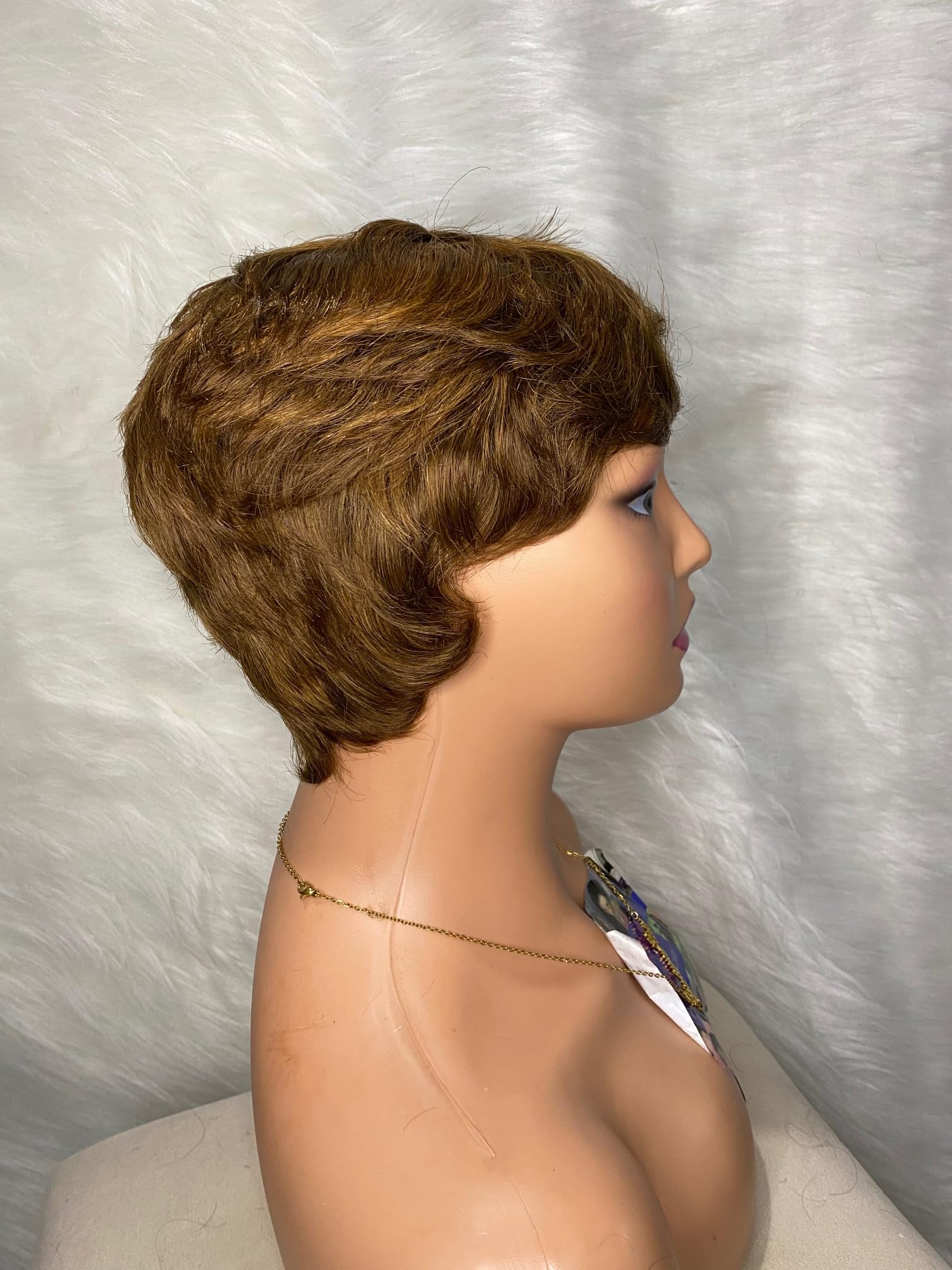 Human hair Pixie cut Wig 100% Brazilian human hair Skull Cap Glueless easy-to-wear wig (Brown&Blonde highlights(Piano)) - Image 2