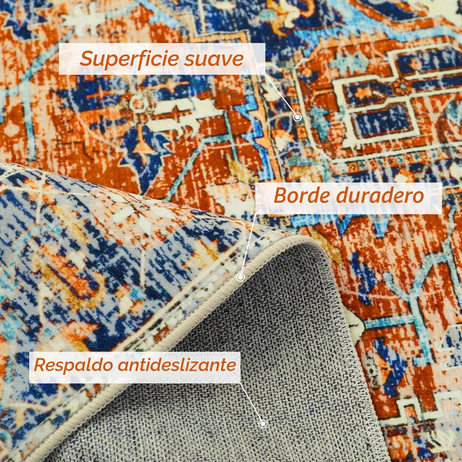 WONGS BEDDING Alfombra de salón, 140 x 200 cm, estilo bohemio, pelo corto, lavable, antideslizante, lana sintética, naranja