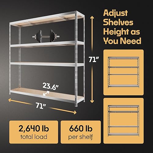 Miniatura 2 de Estantes de almacenamiento 4 estantes de almacenamiento resistentes con capacidad de carga total de 2,640 libras, 71 x 71 x 24 pulgadas  Unidad de