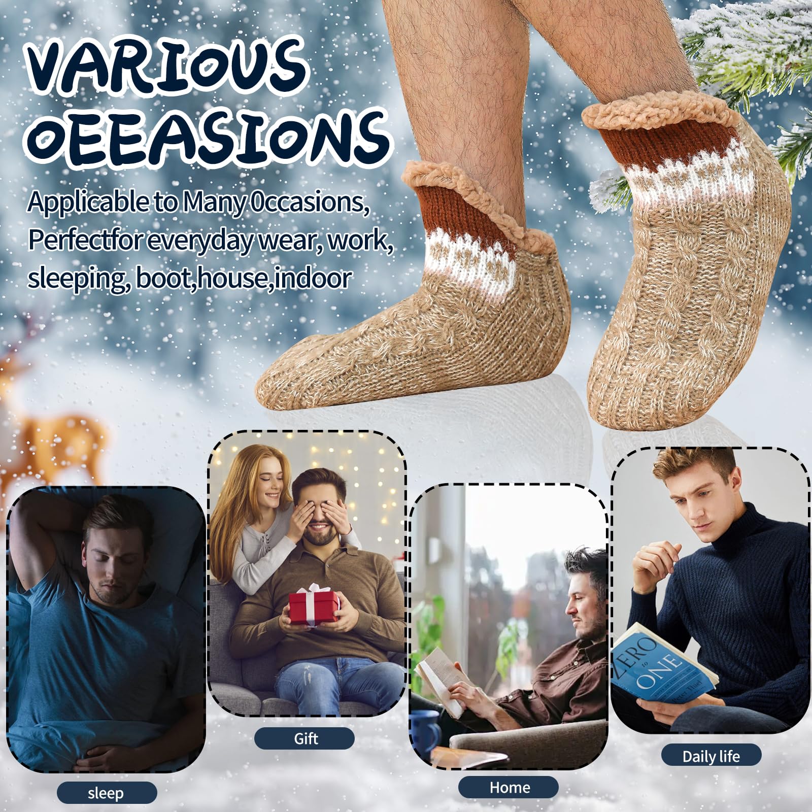 Calcetines Antideslizantes Hombre Calcetines para hombre con forro polar para el invierno cálidos y con suela antideslizante