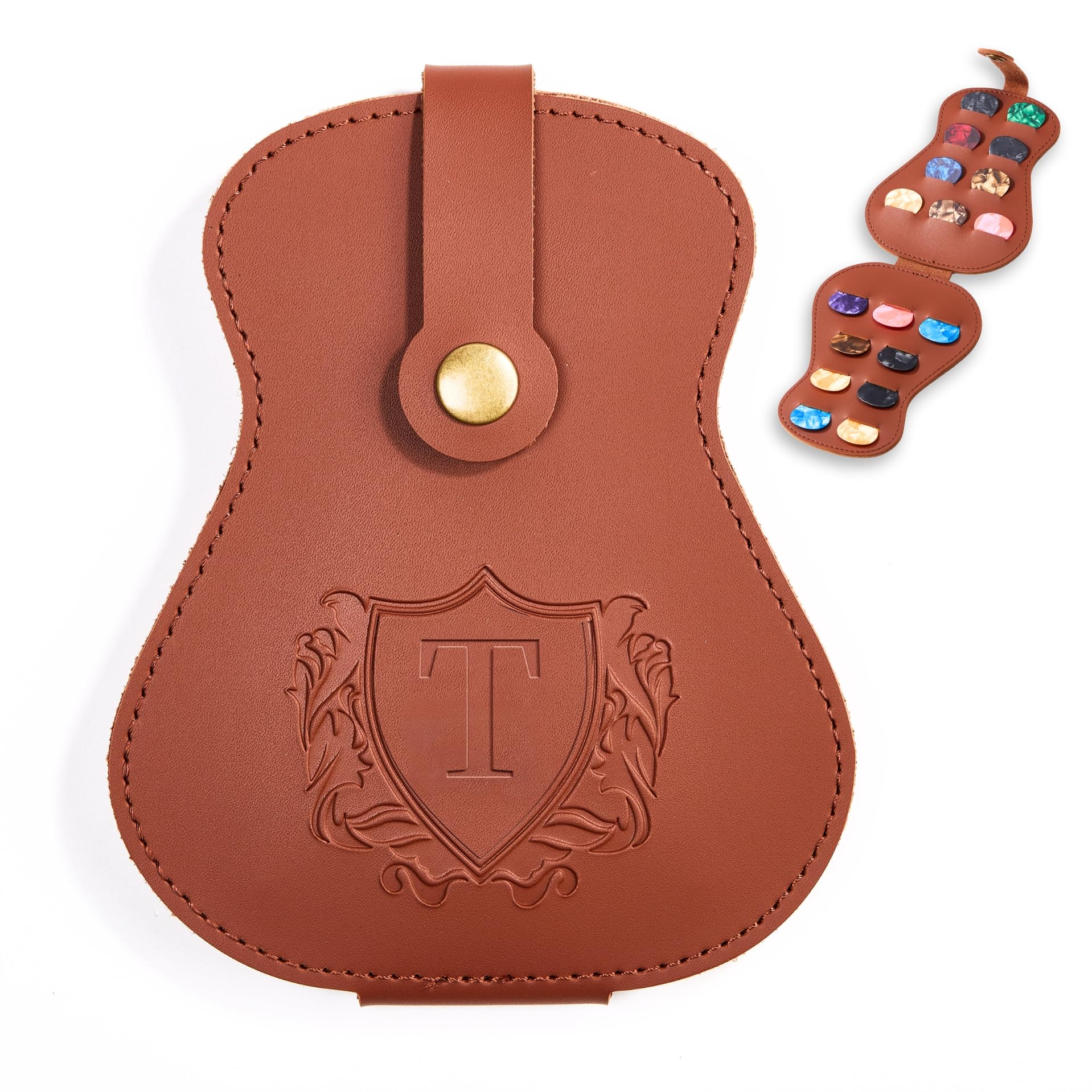 InnoBeta Personalized Guitar Picks Holder for Men, Women, PU Leather Guitar Gifts Plectrums Bag with Initials for Guitar Players, Lovers, Teacher - T