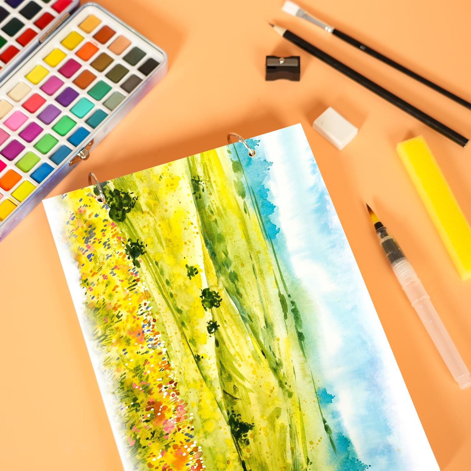 Kit de peinture aquarelle 50 couleurs portable avec pinceau et papier aquarelle