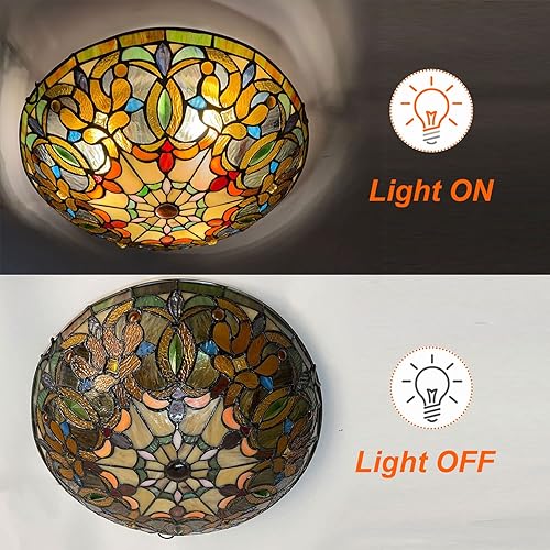 Miniatura 5 de ARTZONE Tiffany - Luces de techo, 3 luces de 16 pulgadas de vitral, lámpara de techo empotrada para dormitorio, comedor, sala de estar, entrada,
