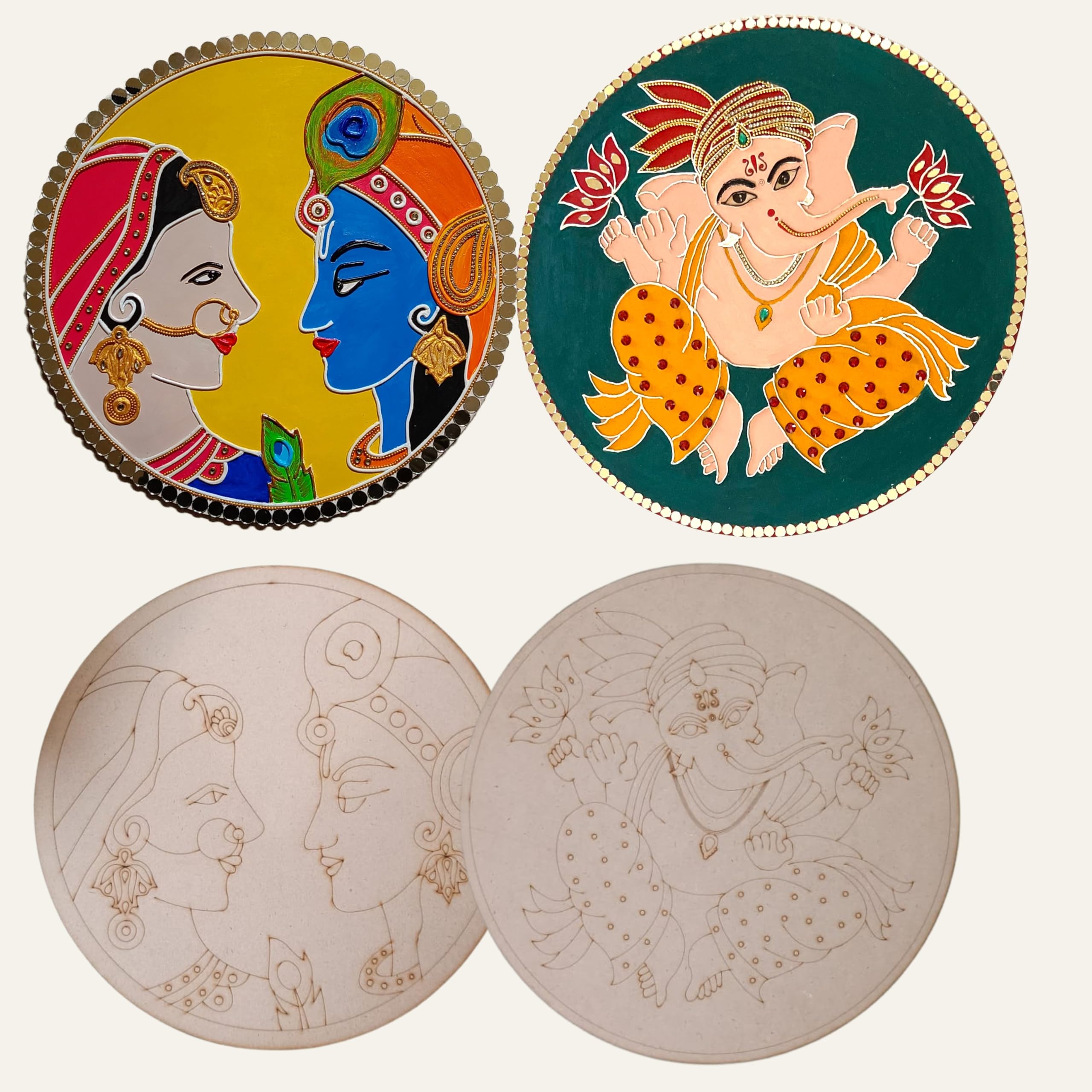 Decordial Radhekrishna Ganesh lippan Art Materials DIY kit with 2 premarked lippan MDF Board Decorative Mirrors lippan Art kit for Kids Adults Wall Decoration for Home Decor-image-24